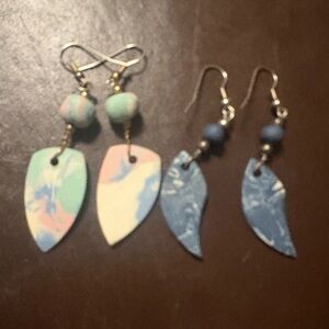 Elegant Pastel and Blue Polymer Clay Leaf Earrings Sets (both for $15)